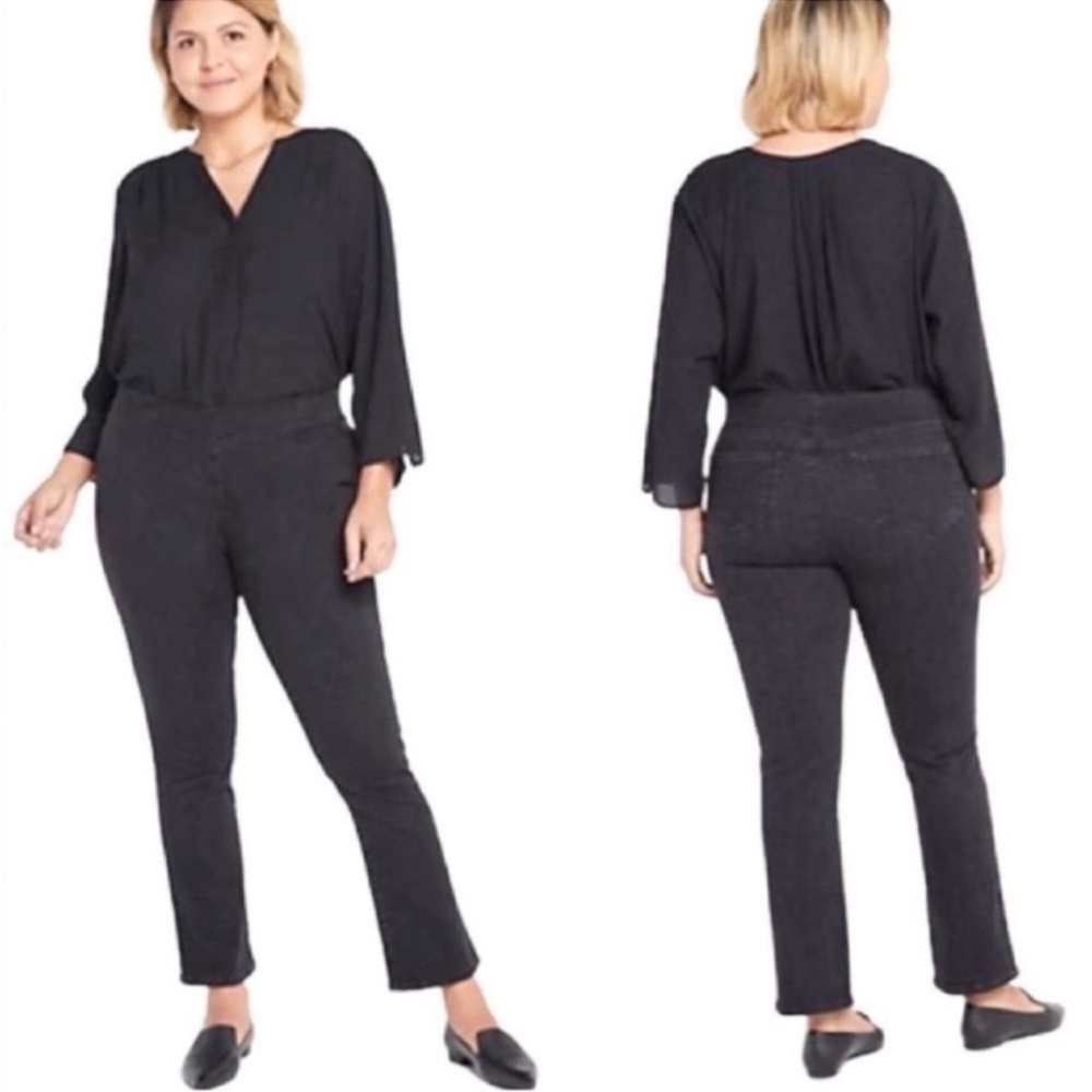 NYDJ Jeans Tummy Control Trinity Pull On Waistband Black Slim Bootcut Size PL